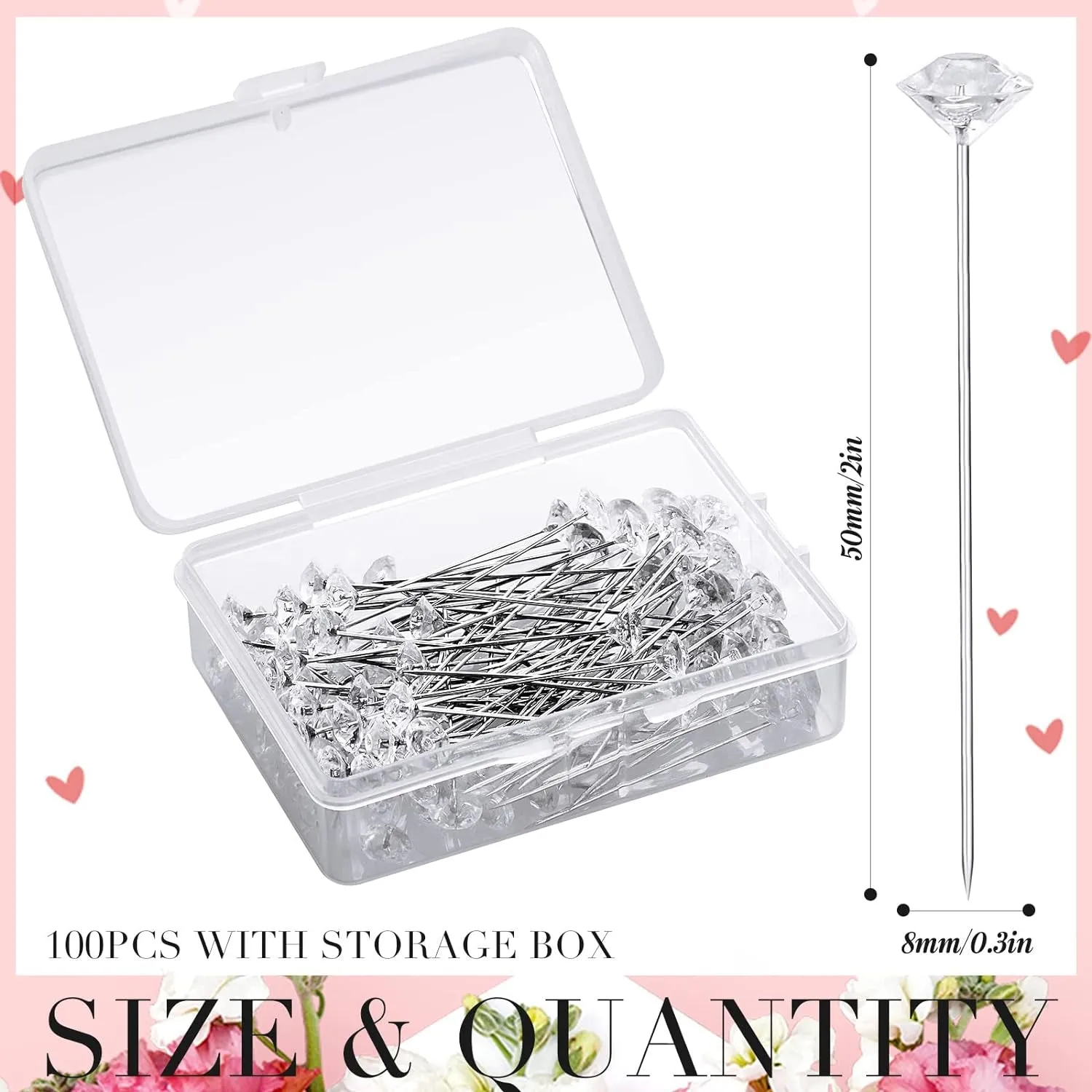124 Pcs Bouquet Pins Flower Brooch Rhinestone Brooches Diamond for Flowers Crystal Corsage Boutonniere Pin Stick Embellishments Crafting Wedding Decor Supplies(Silver)