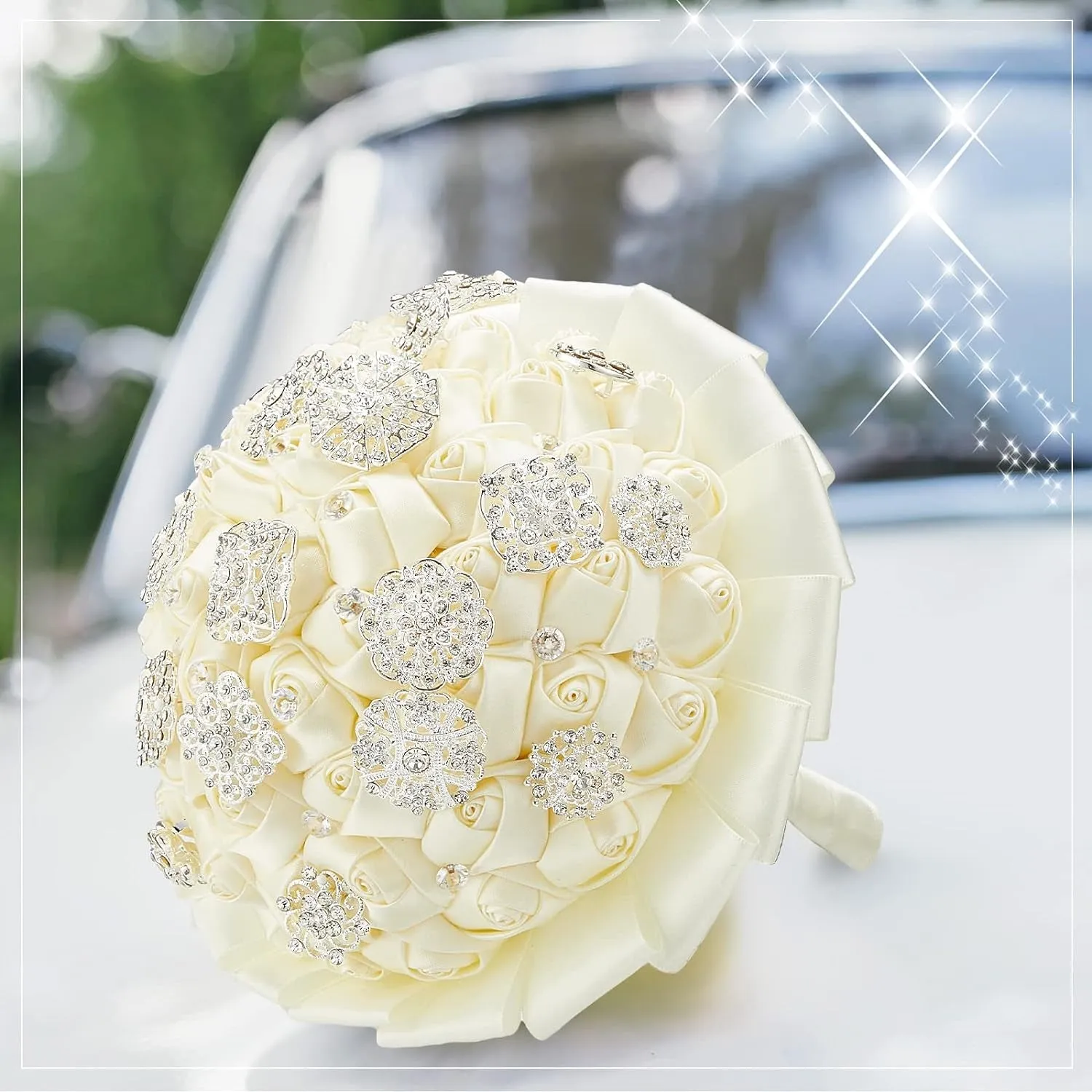 124 Pcs Bouquet Pins Flower Brooch Rhinestone Brooches Diamond for Flowers Crystal Corsage Boutonniere Pin Stick Embellishments Crafting Wedding Decor Supplies(Silver)