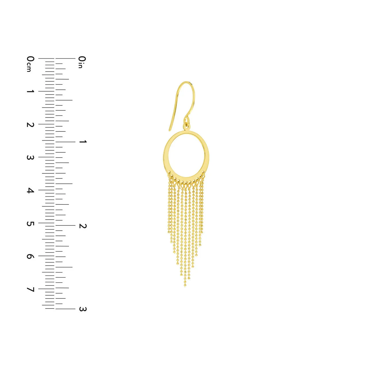 14K Circle Earrings with Fringe Chain
