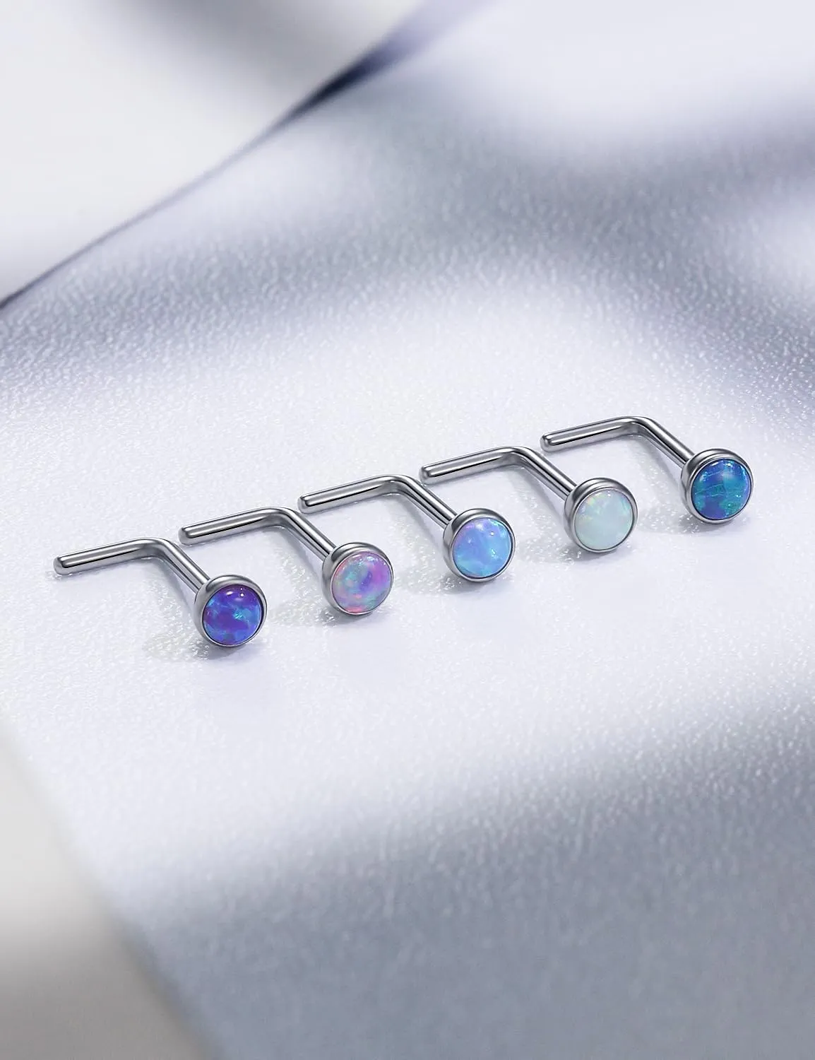 18G 20G 22G Astm F136 Titanium Nose Rings Studs Piercing Jewelry for Women Men Opal Nose Rings Nostril Piercing Jewelry Top Opal 1.5mm 2mm 2.5mm 3mm 5PCS