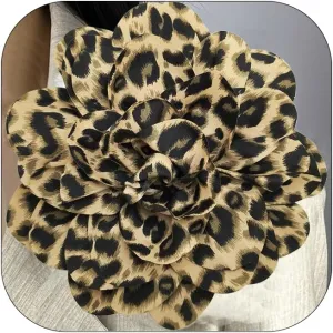 19mm Extra Large Leopard Flower Brooches Lapel Pins Dainty Satin Fabric Brooches Big Camellia Flower Brooch Pin for Women Wedding Part Dance Clothes Accessories Jewelry