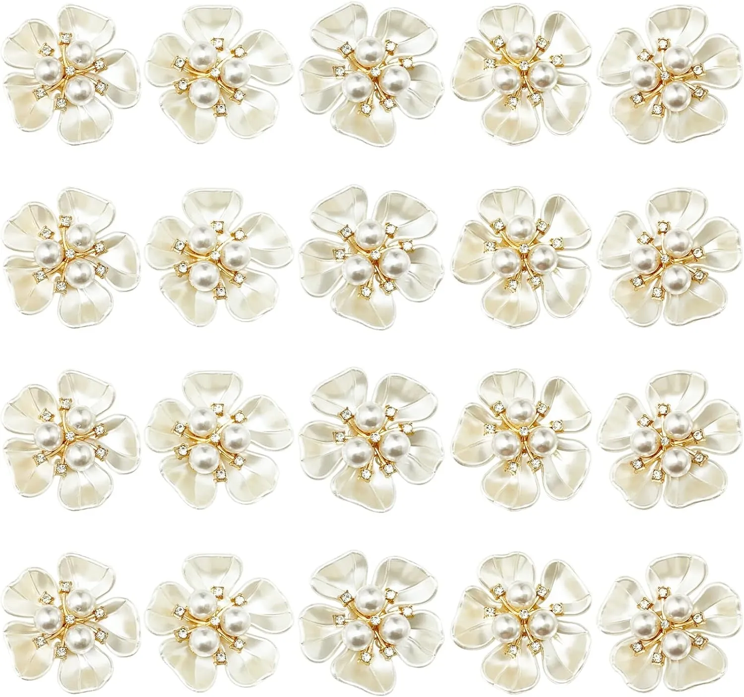20Pcs Pearl Rhinestone Embellishments Flower Flatback Buttons Rhinestone Charms for Shoe Decoration Jewelry Making Clothes Brooch Wristband and Wedding Bouquet DIY
