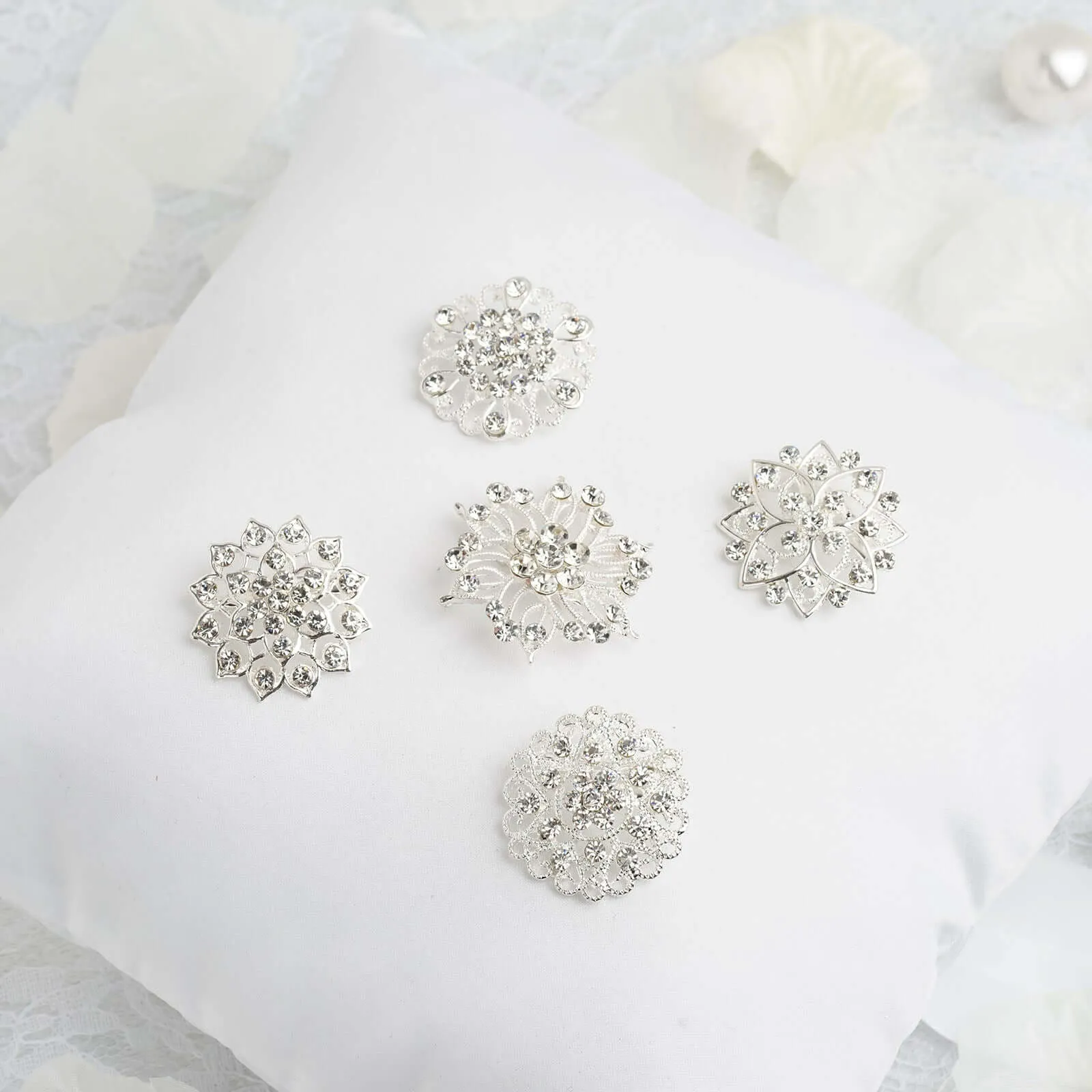 5 Pack Silver Plated Mandala Crystal Rhinestone Brooches - Exquisite Floral Sash Pins for Bouquet Decor