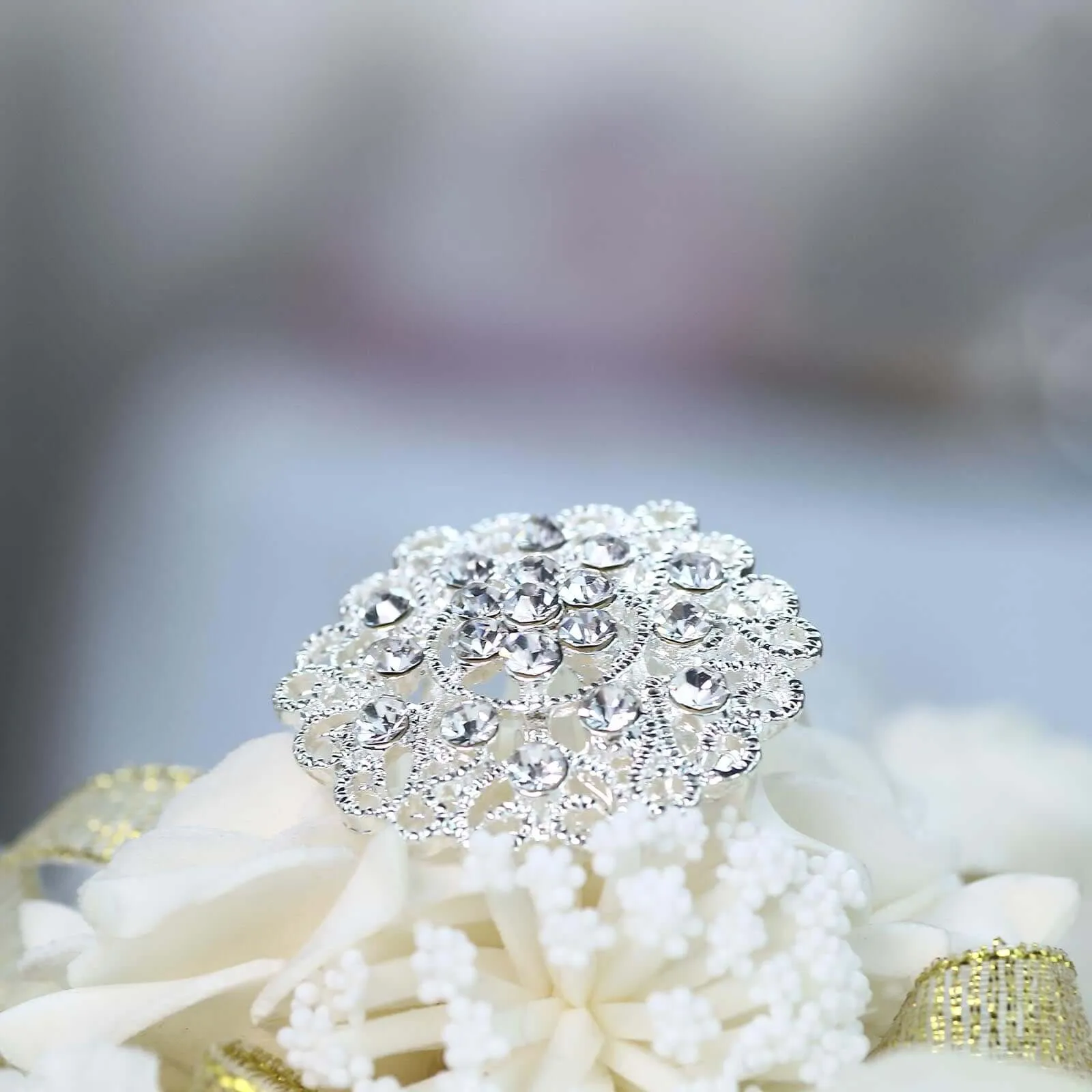 5 Pack Silver Plated Mandala Crystal Rhinestone Brooches - Exquisite Floral Sash Pins for Bouquet Decor