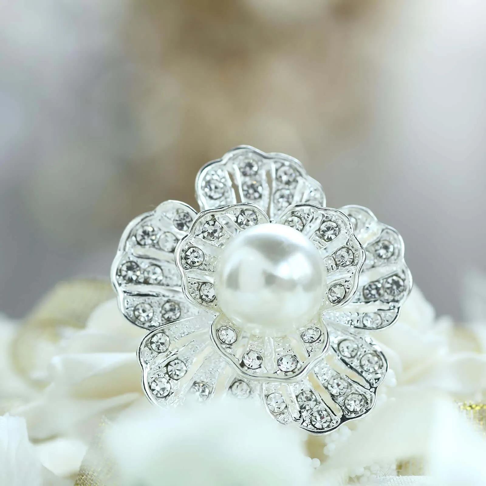 5 Pack Silver Plated Rhinestone Brooches with Pearl Center - Charming Floral Sash Pins for Bouquet Decor