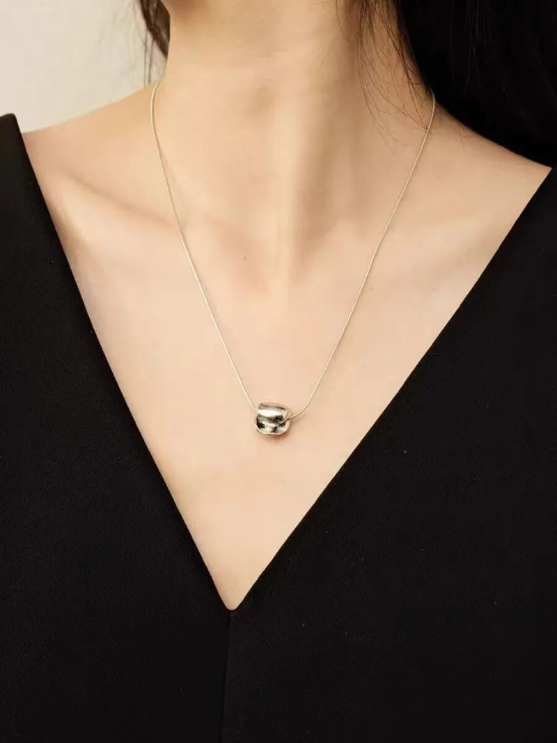 925 Silver Textured Clay Pendant Necklace