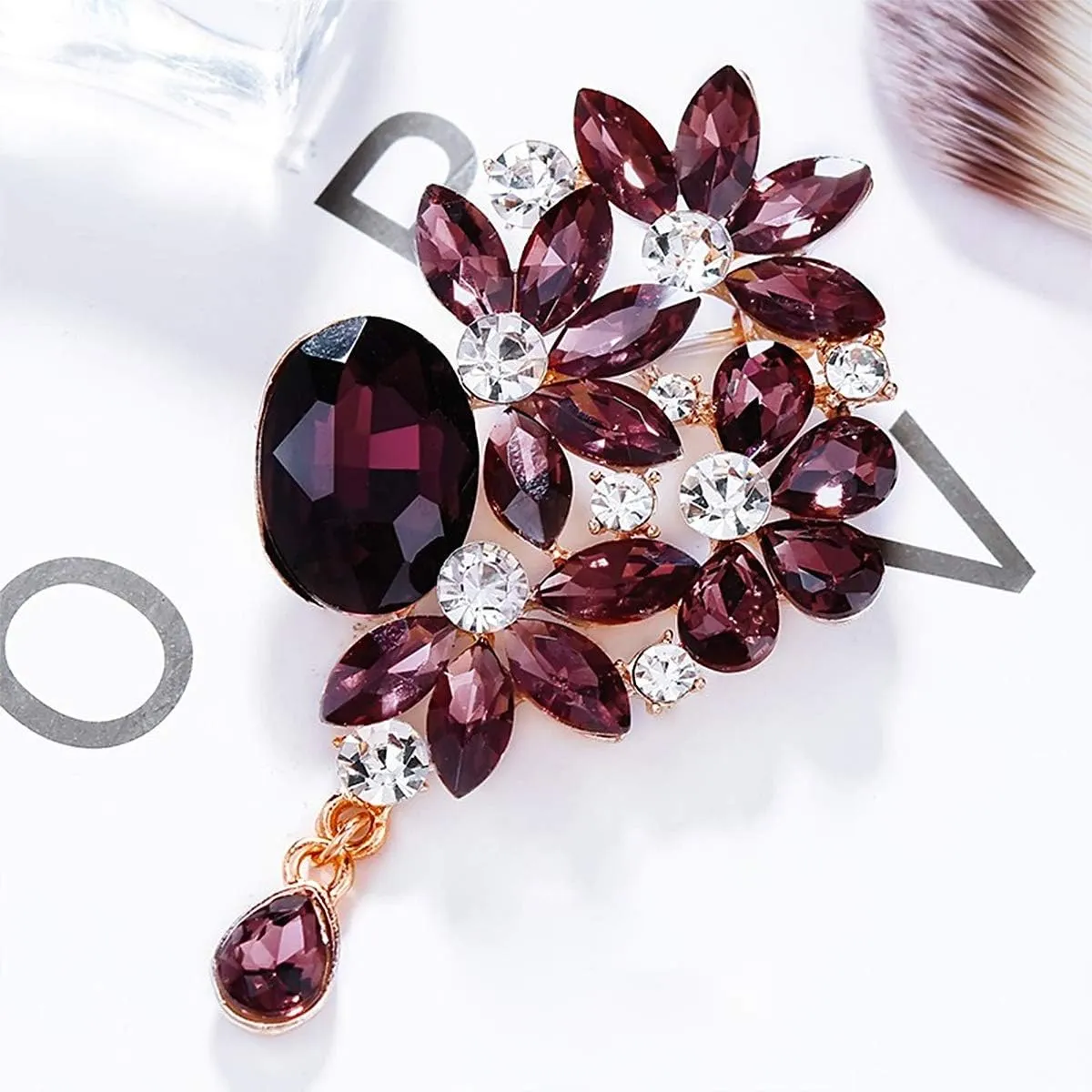 Brooches Pin Flower Leaf Bouquet Brooch Created Crystal Brooch | Pins for Flower Bouquets | Brooches and Pins for Women | Crystal Flower Brooch | Jewelry Pins and Brooches | Women's Brooches & Pins