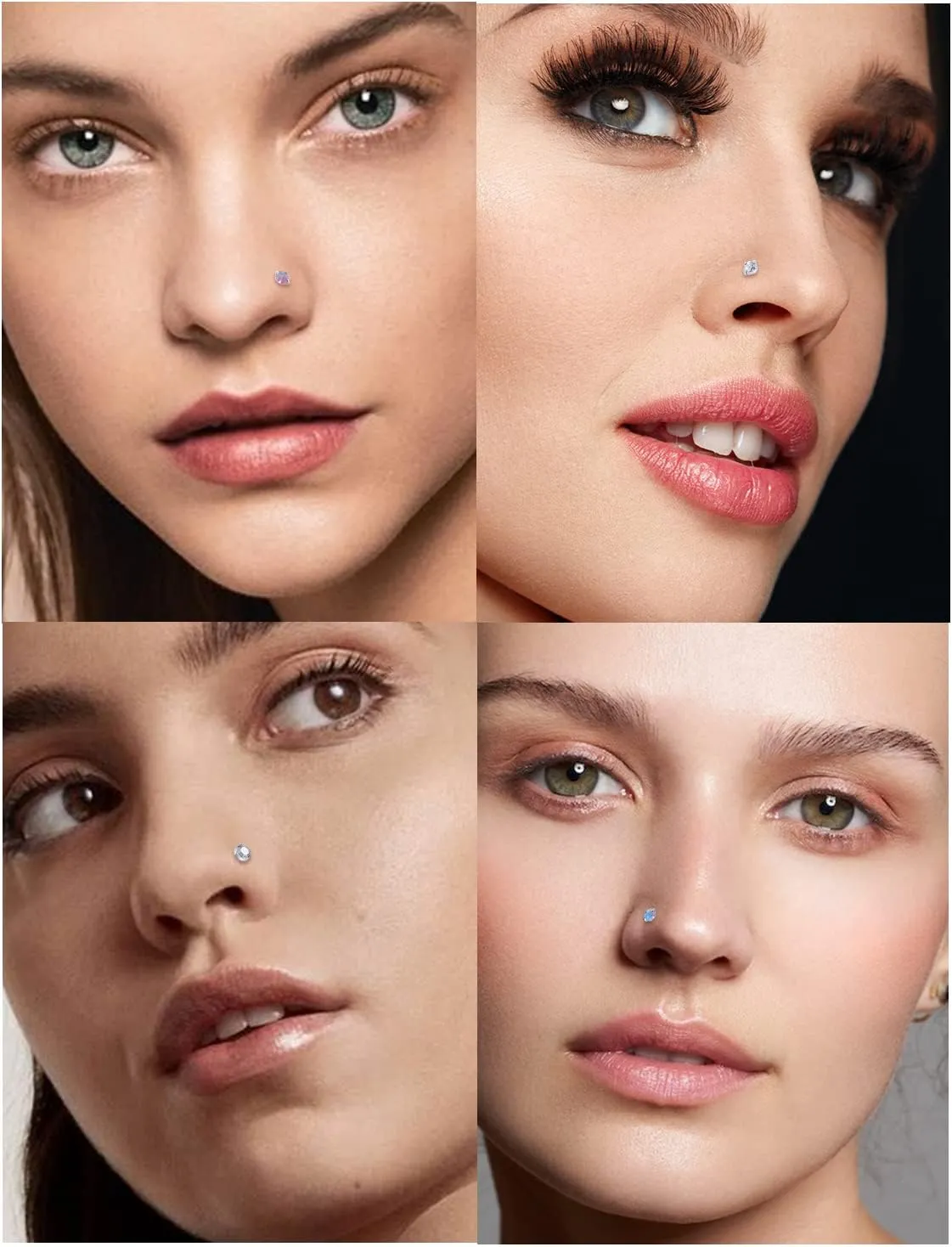 Cisyozi 18G 20G 22G Nose Rings Studs Surgical Steel Nose Stud Set 1.5mm 2mm 2.5mm 3mm Diamond Cubic Zirconia Opal Screw L Shaped Straight Nose Piercing Jewelry for Women Men