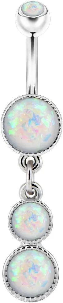 COCHARM Cute Dangly Opal Belly Button Rings 14g 316L Stainless Steel Dangle Navel Rings for Women Belly Button Piercing Dangling Navel Bar