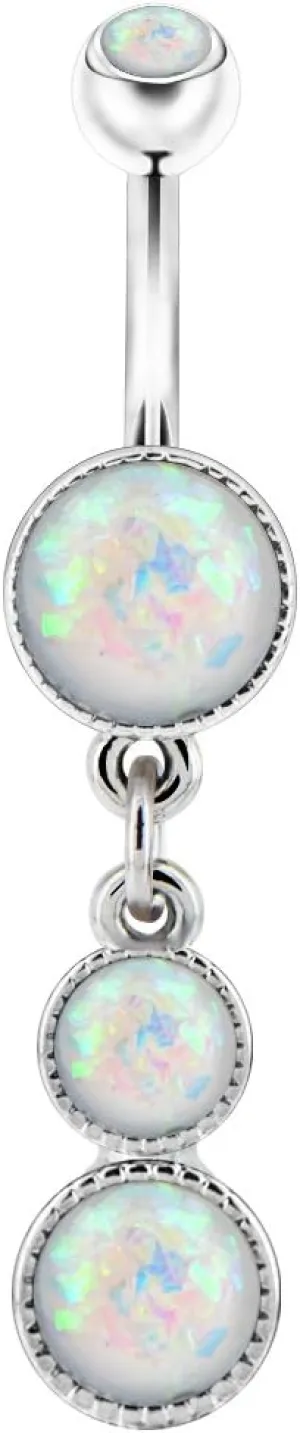 COCHARM Cute Dangly Opal Belly Button Rings 14g 316L Stainless Steel Dangle Navel Rings for Women Belly Button Piercing Dangling Navel Bar