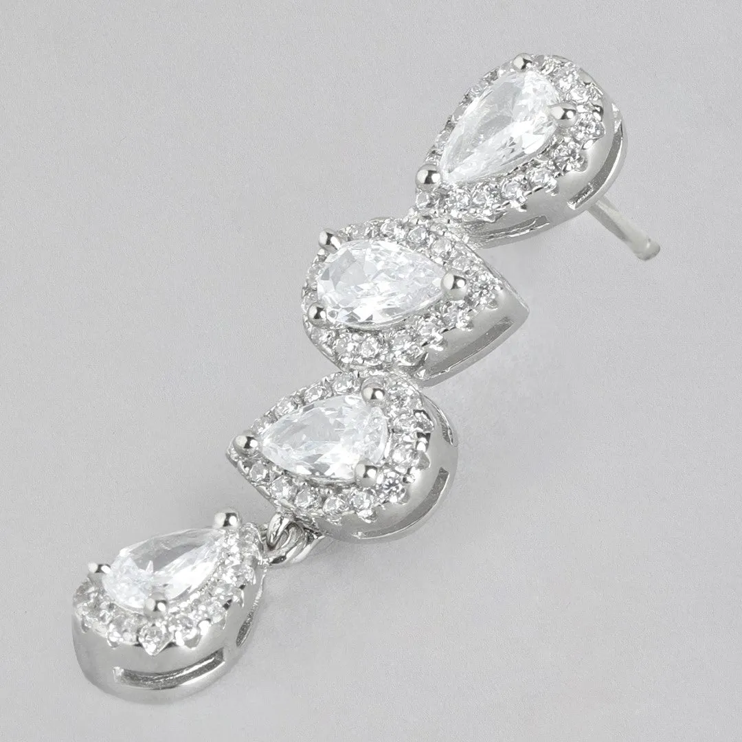 Dazzling Teardrop Radiance Rhodium-Plated 925 Sterling Silver Earrings