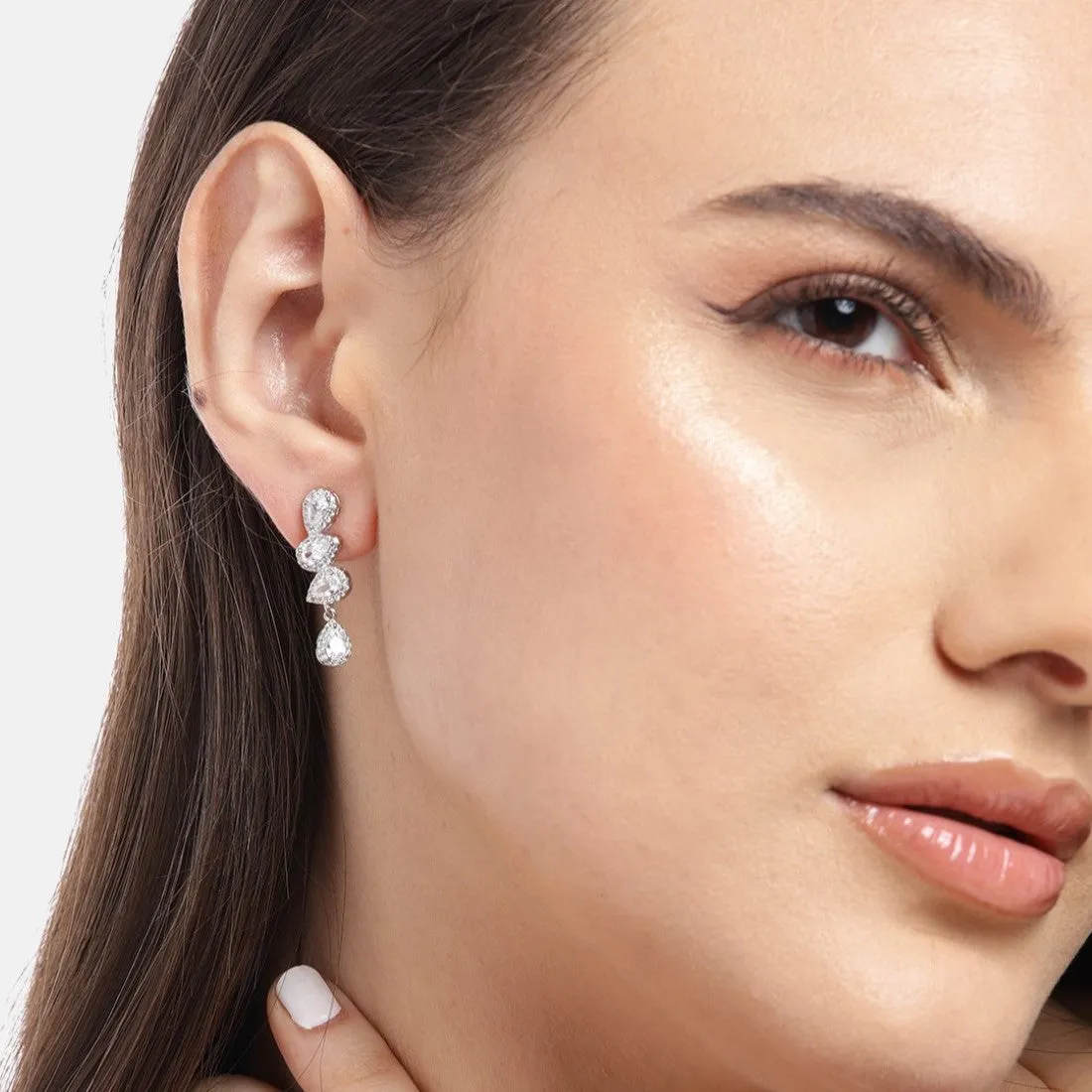 Dazzling Teardrop Radiance Rhodium-Plated 925 Sterling Silver Earrings