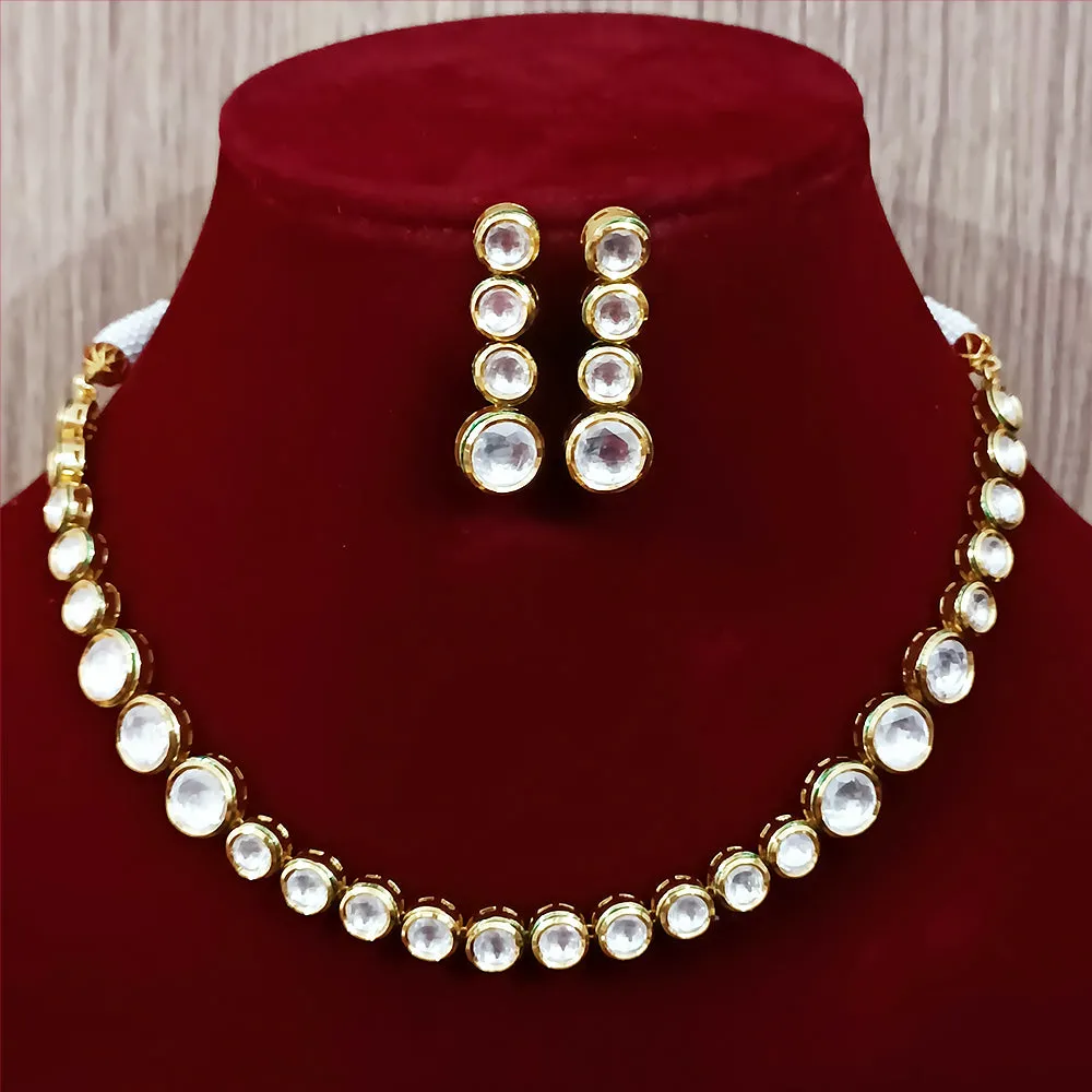 Designer Single Layer White Kundan Necklace with Earrings (D201)