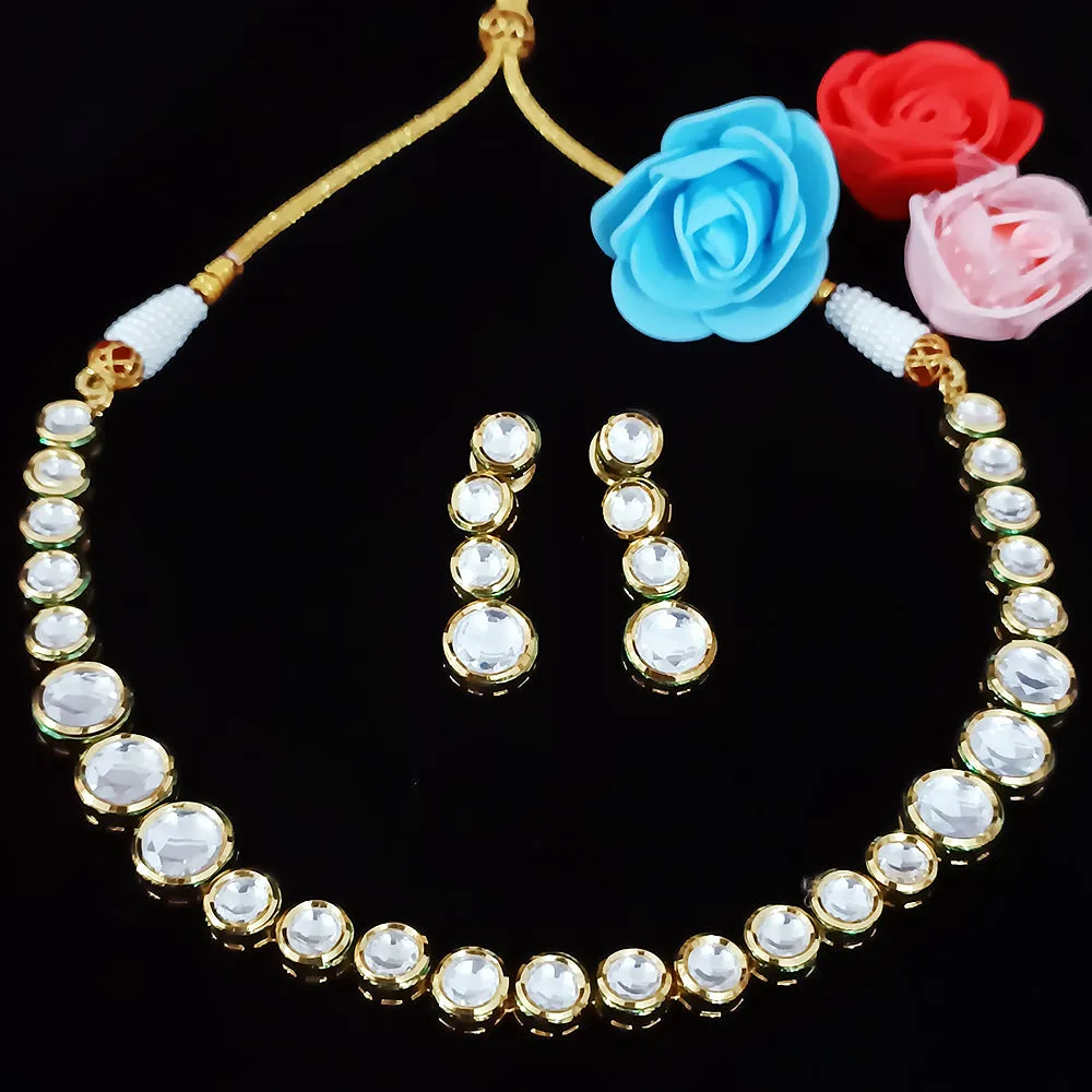 Designer Single Layer White Kundan Necklace with Earrings (D201)