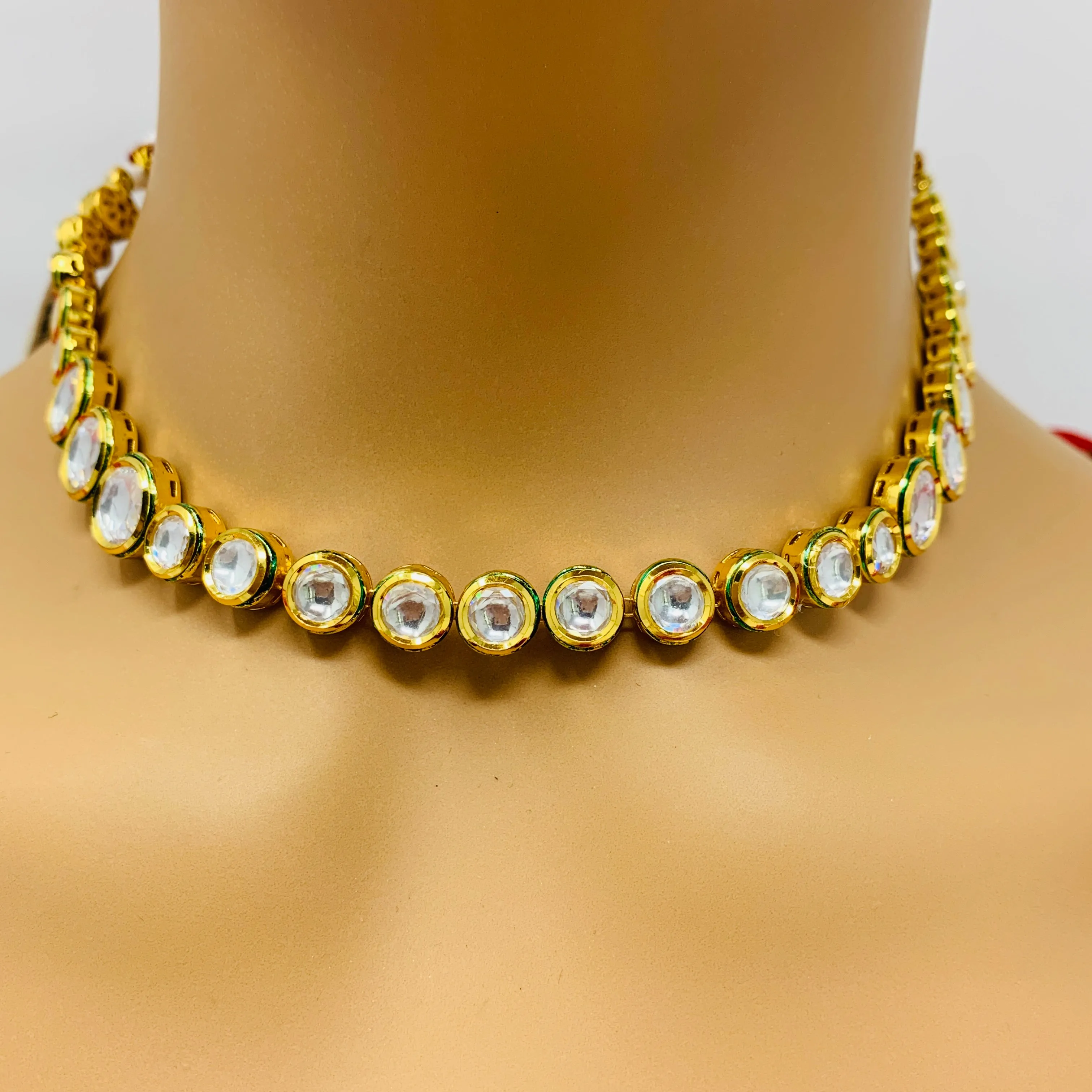Designer Single Layer White Kundan Necklace with Earrings (D201)
