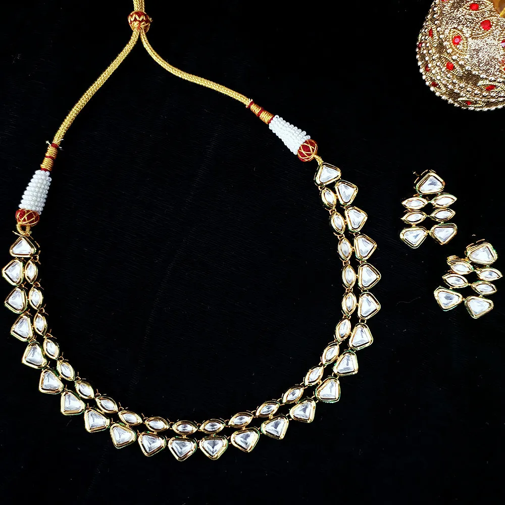 Designer Two Layer White Kundan Necklace with Earrings (D204)