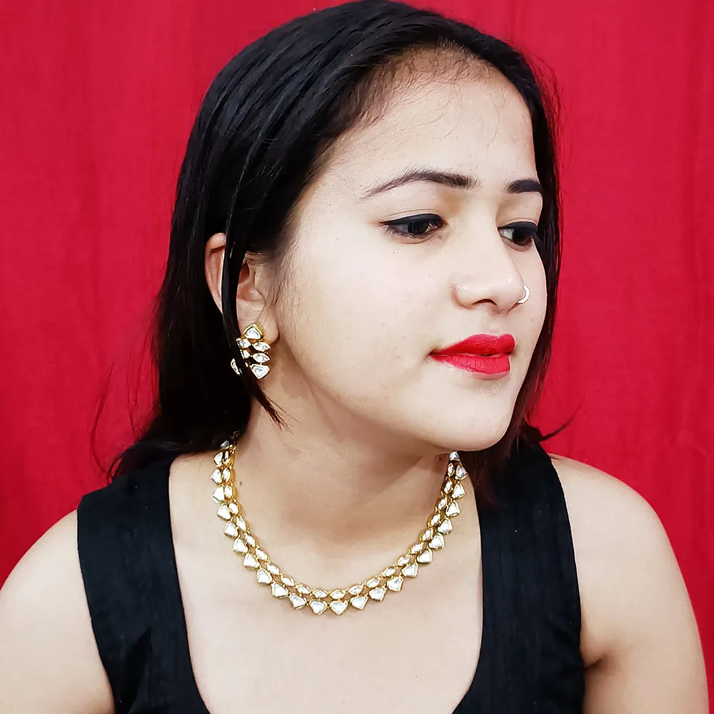 Designer Two Layer White Kundan Necklace with Earrings (D204)