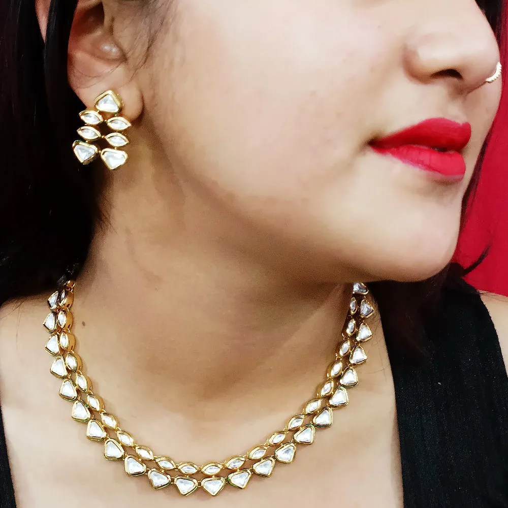 Designer Two Layer White Kundan Necklace with Earrings (D204)