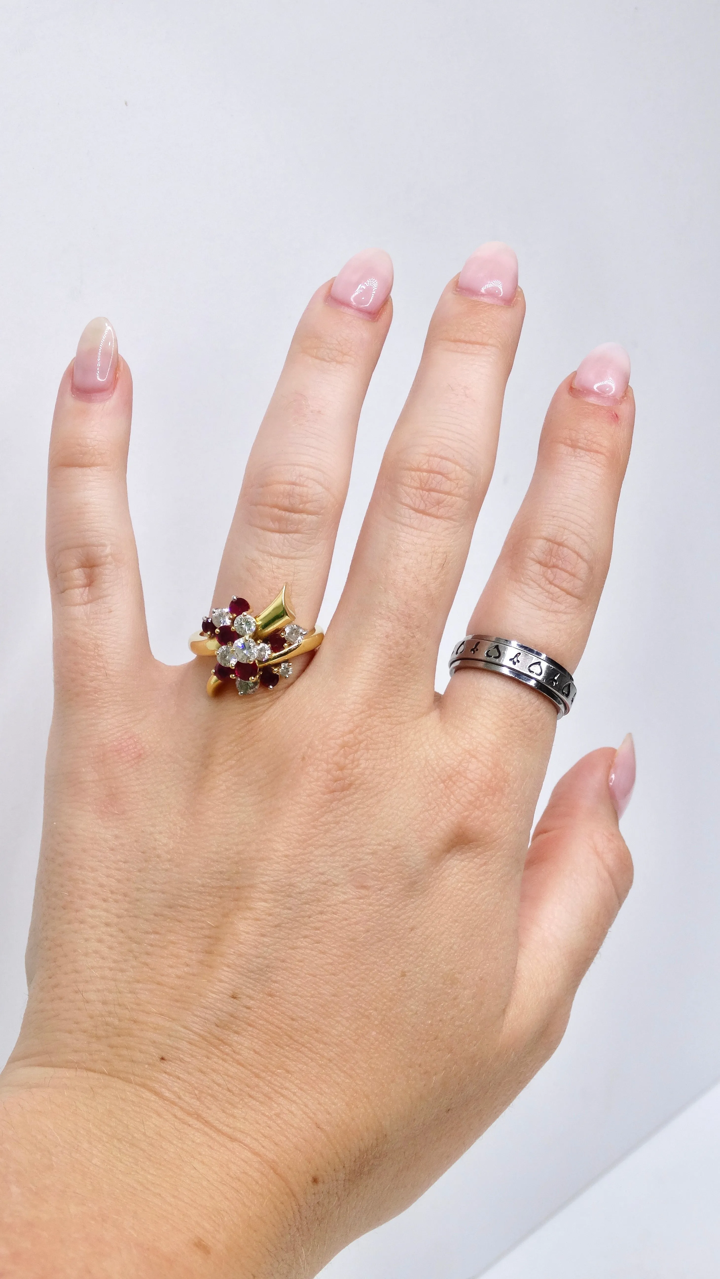 Diamond and Ruby Cluster Ring