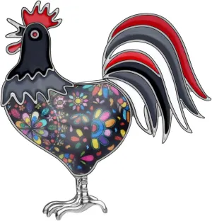 DUOWEI Enamel Chicken Brooches Animals Lapel Pin Clothes Scarf Jewelry Gift for Women Girls (Jet Black)