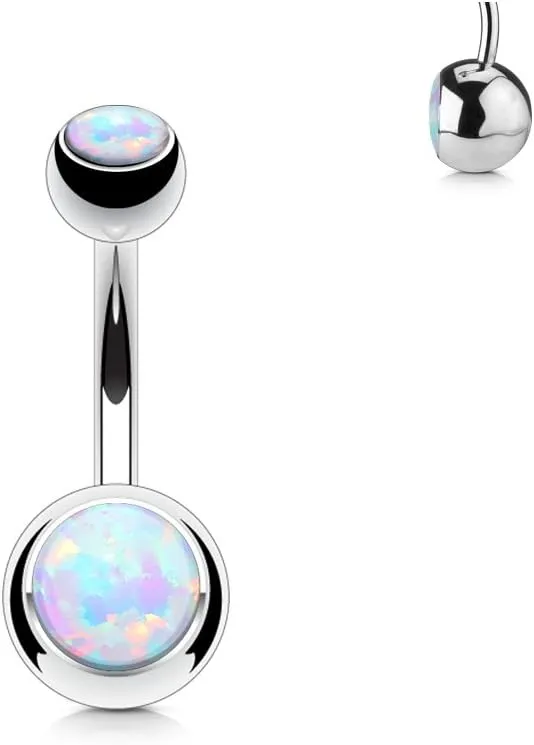 FIFTH CUE Synthetic Opal Set Double Jeweled 316L Surgical Steel Navel Belly Button Ring