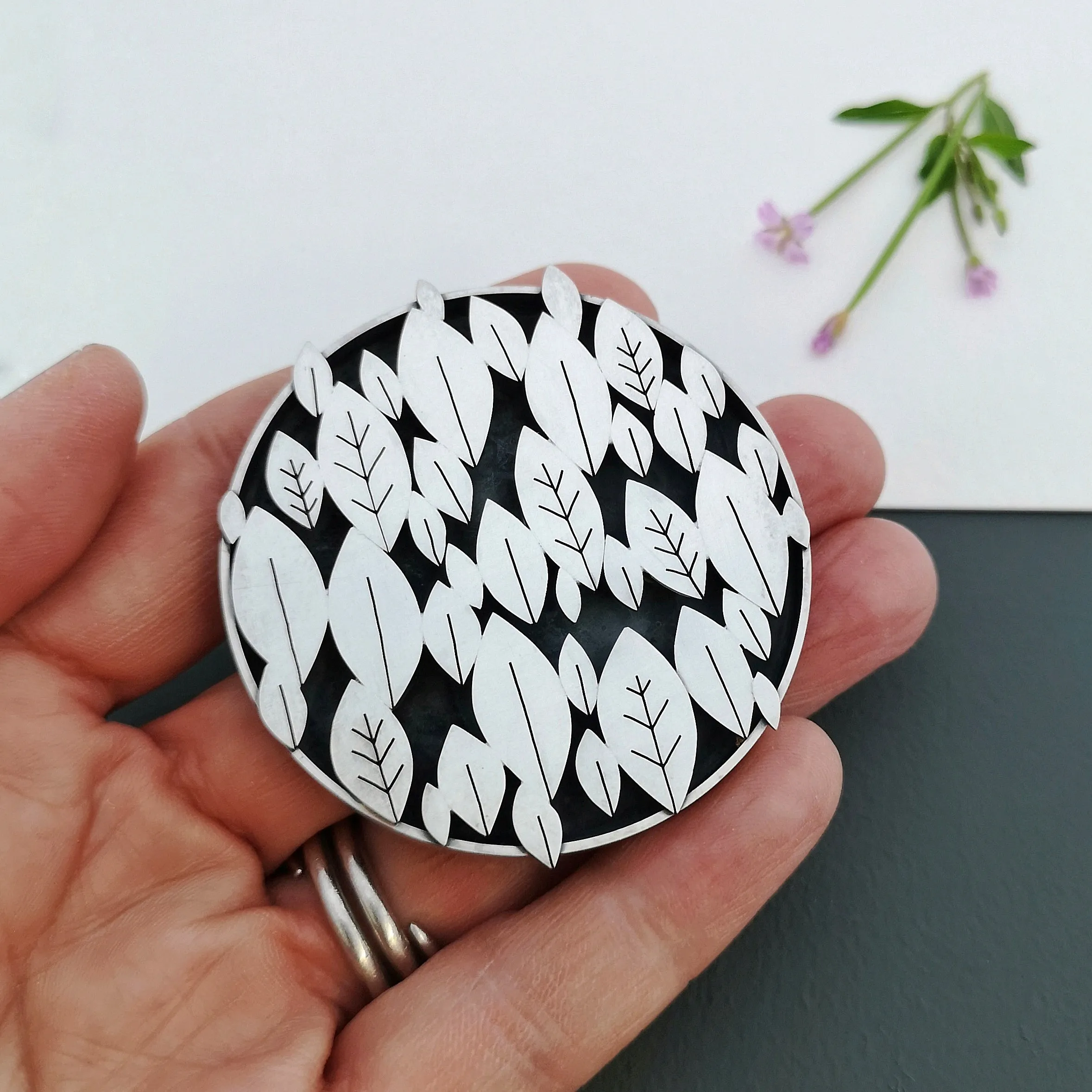 Forty Leaves Silver Brooch