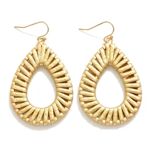 Gold Leather Wrapped Teardrop Earrings