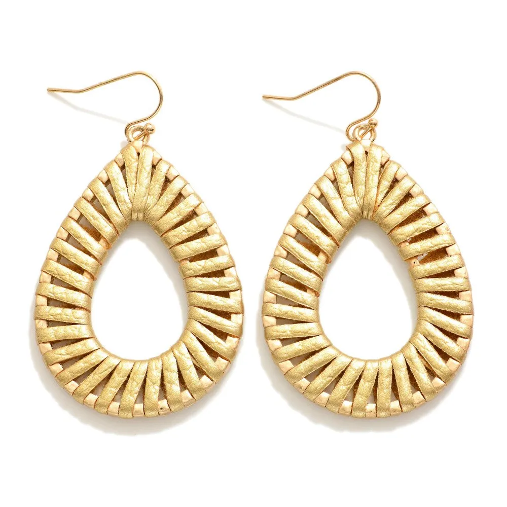 Gold Leather Wrapped Teardrop Earrings