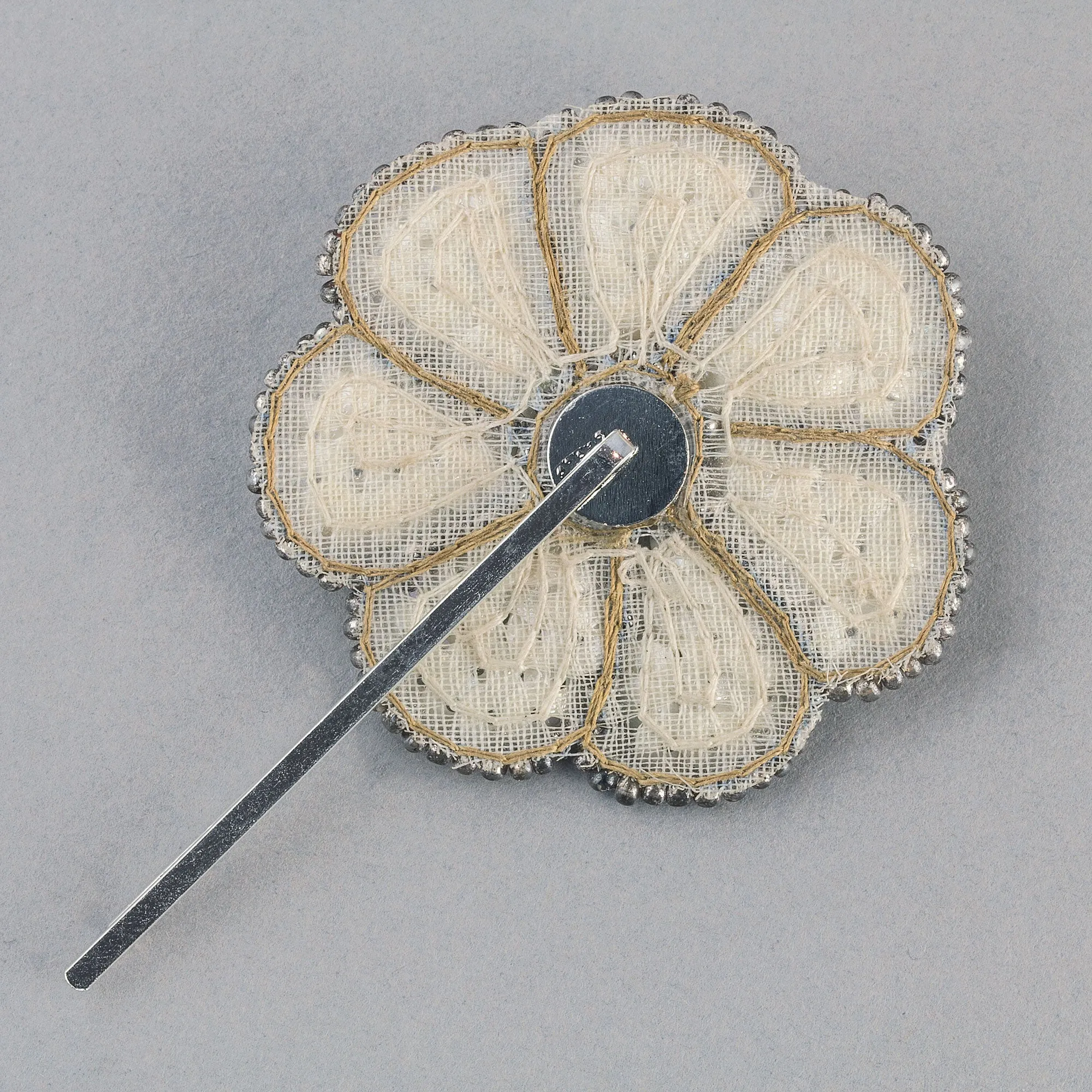 Hair pin made with 1920's hand sewn sequin and pearl applique. ac-h-220.