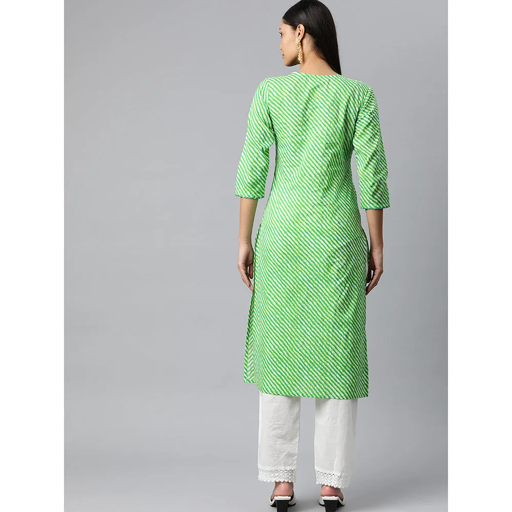 Hatheli Women Green Leheriya Embroidered Kurta
