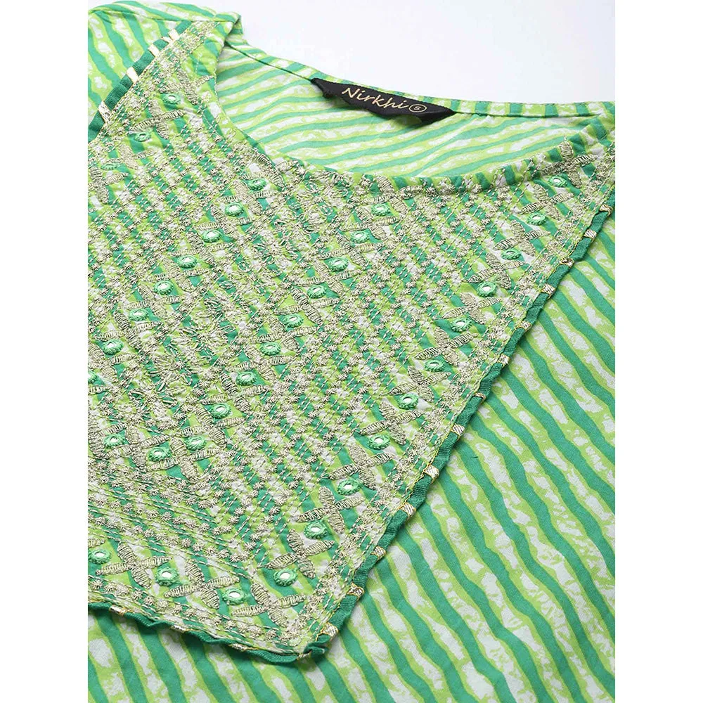 Hatheli Women Green Leheriya Embroidered Kurta