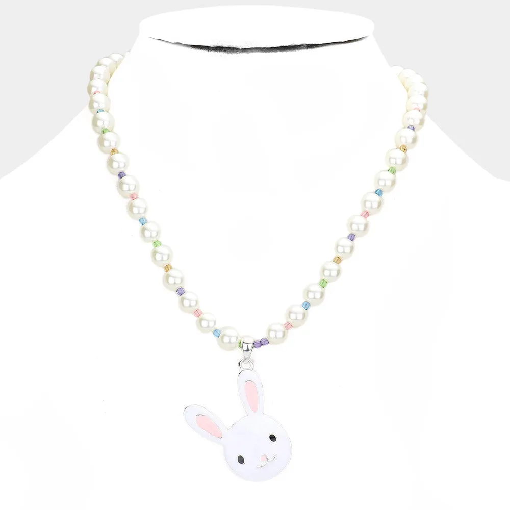 iLLASPARKZ Enamel Easter Bunny Pendant Pearl Necklace