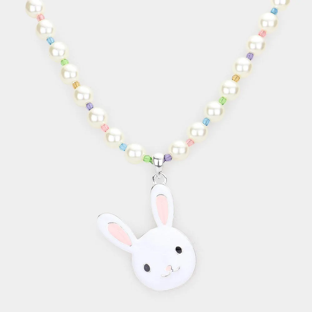 iLLASPARKZ Enamel Easter Bunny Pendant Pearl Necklace