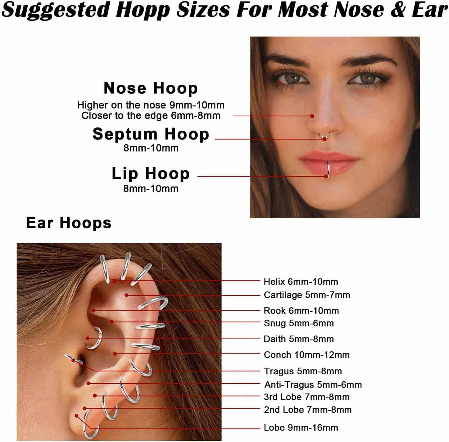Jstyle 6Pcs 16G 18G Septum Rings Surgical Steel Nose Rings Hoop for Women Opal CZ Daith Cartilage Hoop Earring Clicker Septum Jewelry Hinged Hoop Nose Ring Lip Helix Rook Tragus Piercing Jewelry