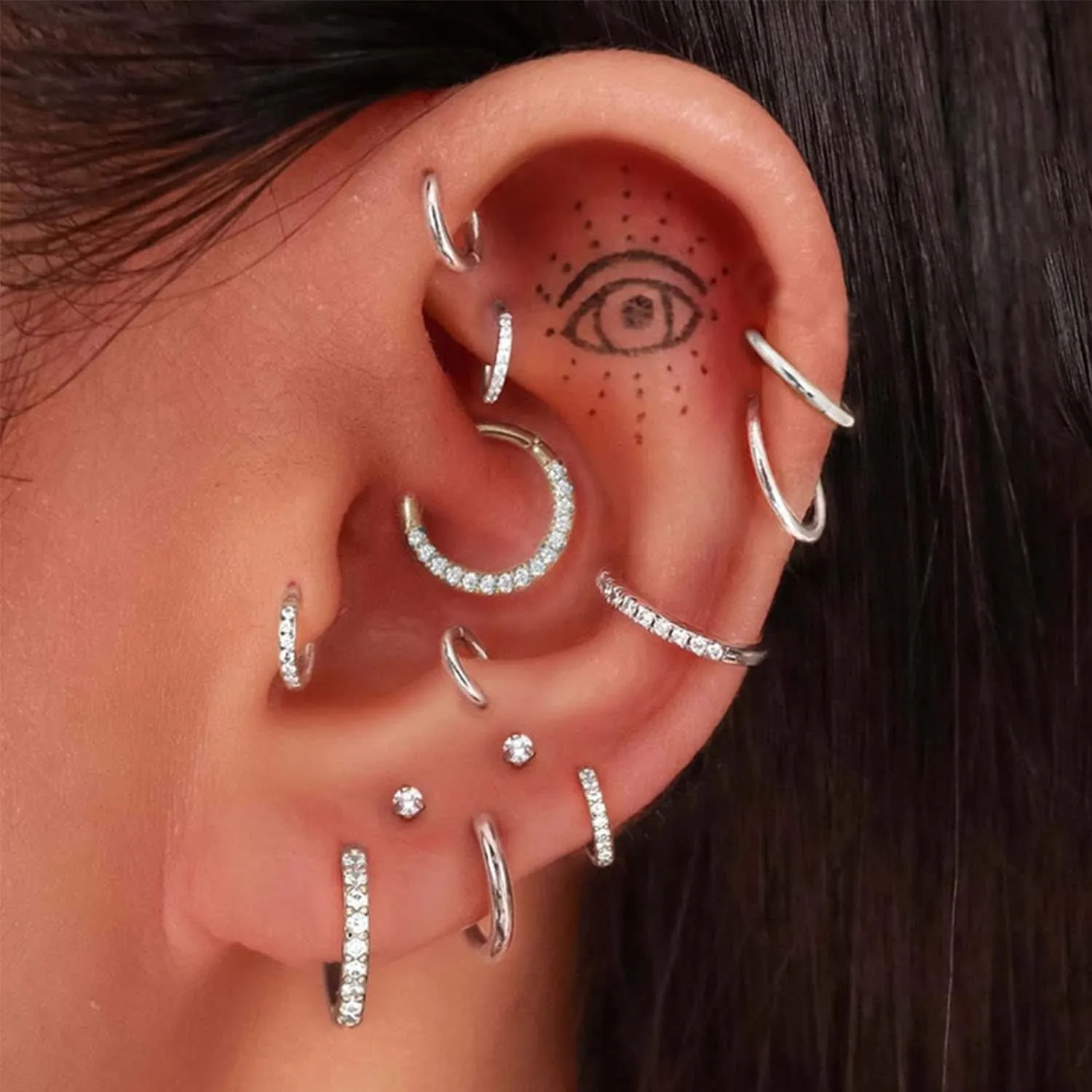 Jstyle 6Pcs 16G 18G Septum Rings Surgical Steel Nose Rings Hoop for Women Opal CZ Daith Cartilage Hoop Earring Clicker Septum Jewelry Hinged Hoop Nose Ring Lip Helix Rook Tragus Piercing Jewelry