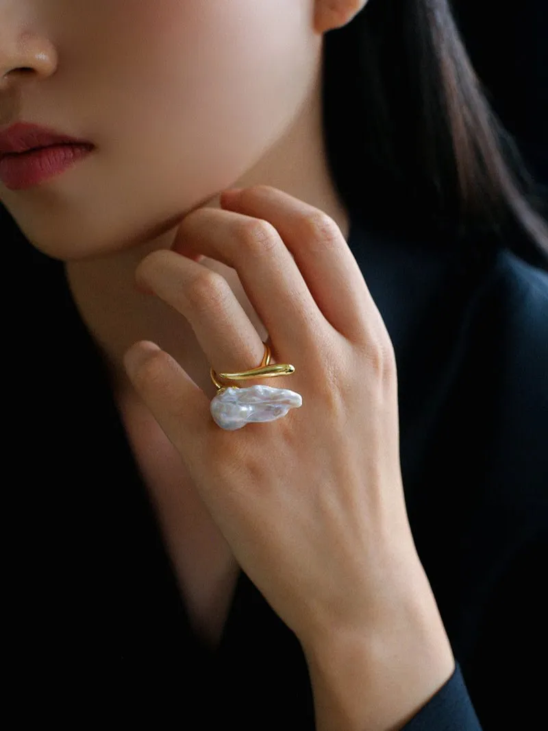 Large Baroque Pearl Open Ring