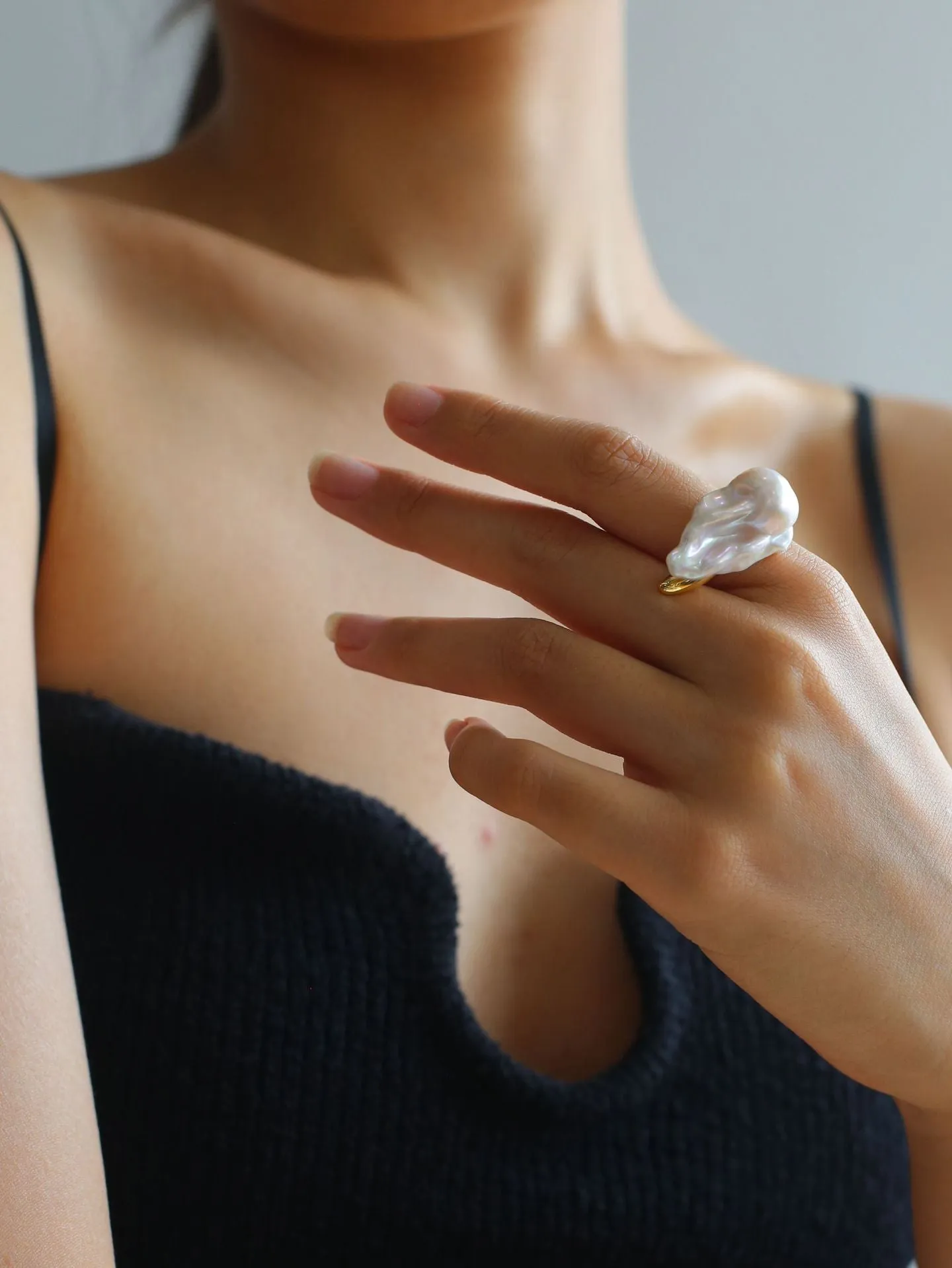 Large Baroque Pearl Open Ring