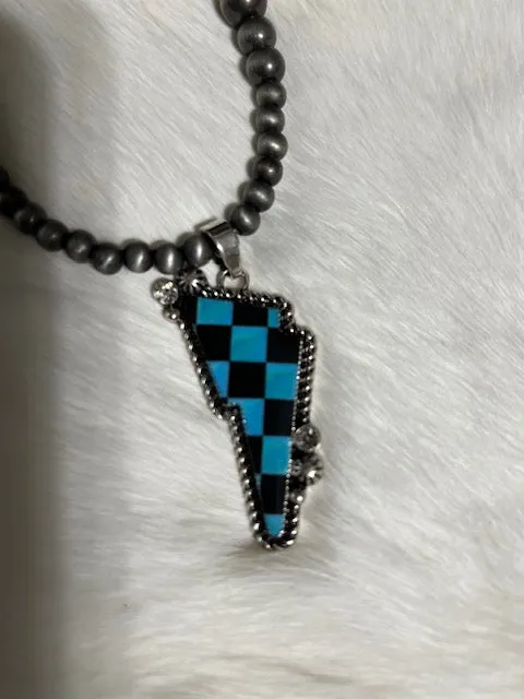 Lighting Bolt Checkered Navajo Pearl Necklace - Multi