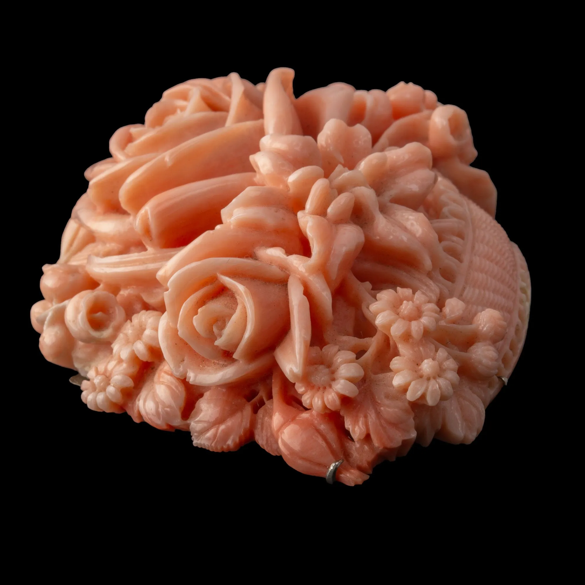 Mediterranean Angeskin Coral, Japanese Obidome sash ornament/belt buckle flower basket. j-pdja763sbk