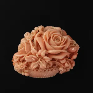 Mediterranean Angeskin Coral, Japanese Obidome sash ornament/belt buckle flower basket. j-pdja763sbk