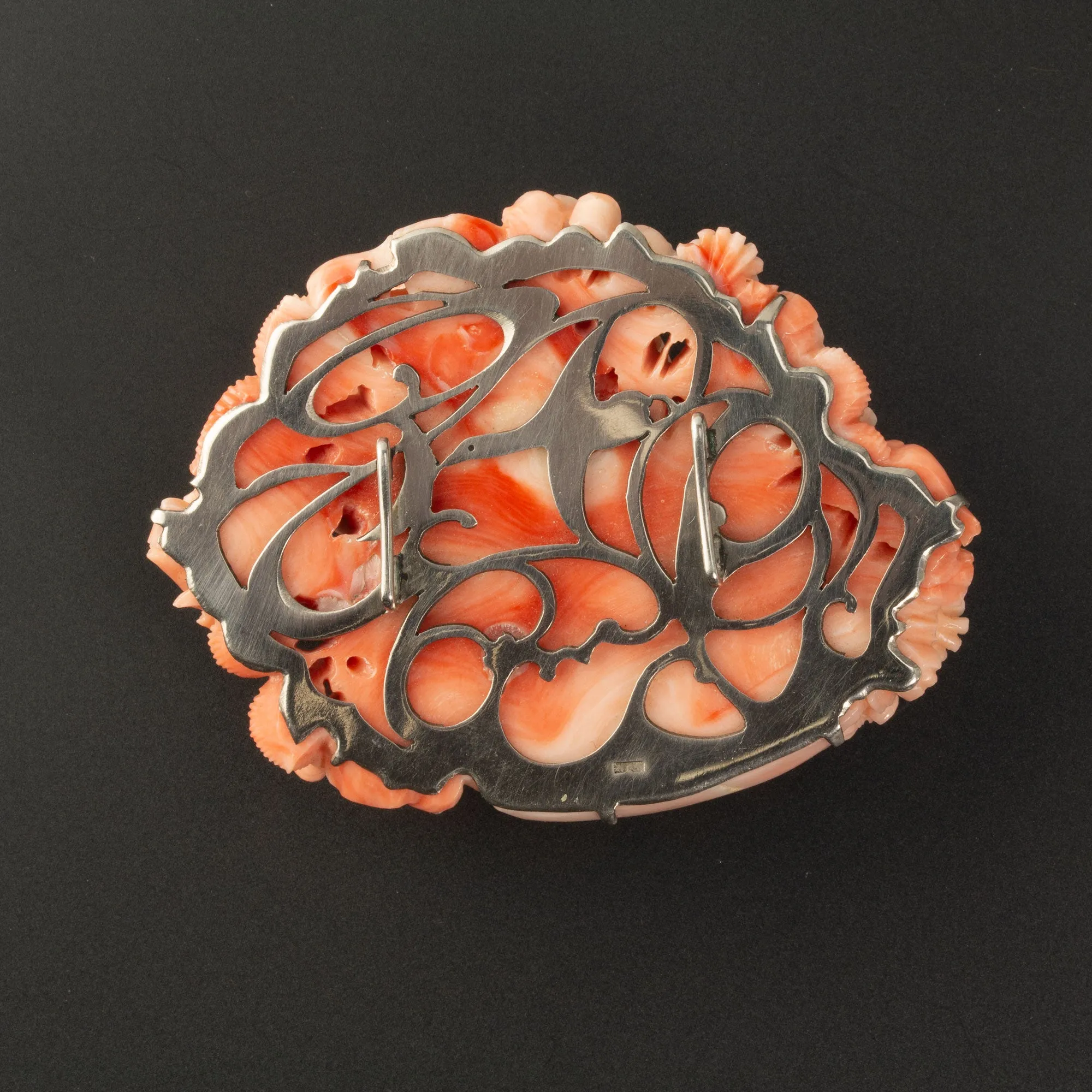 Mediterranean Angeskin Coral, Japanese Obidome sash ornament/belt buckle flower basket. j-pdja763sbk