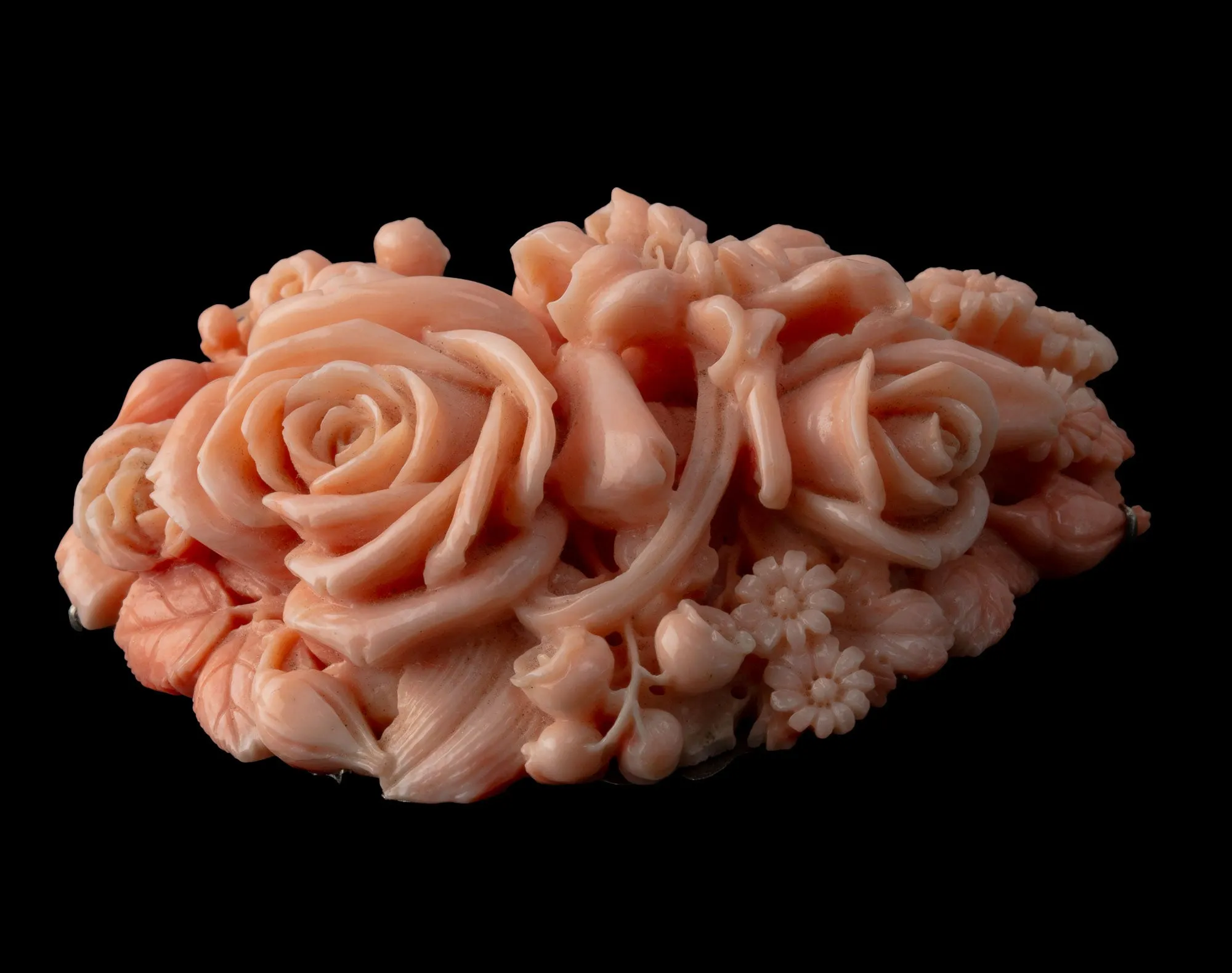 Mediterranean Angeskin Coral, Japanese Obidome sash ornament/belt buckle flower basket. j-pdja763sbk