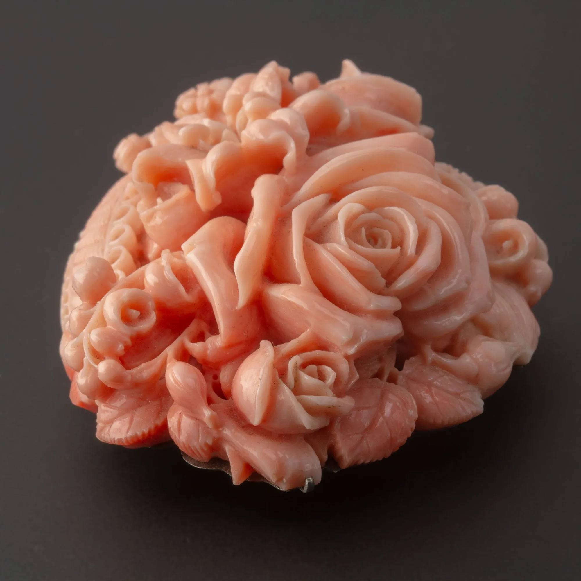 Mediterranean Angeskin Coral, Japanese Obidome sash ornament/belt buckle flower basket. j-pdja763sbk