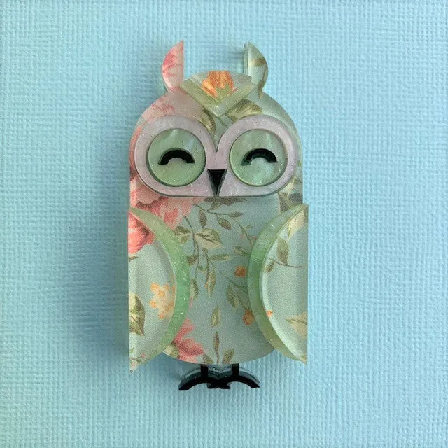 Minty the long eared owl - Brooch (slimline) - Set of 4