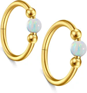 MODRSA 18g Nose Ring Opal Nose Ring Opal Nose Stud L Shaped Opal Nose Hoop Clicker Silver Gold Nose Rings for Women Cartilage Hoop Earring Cartilage Hoop Helix Hoop Earring White Daith Earring Hoop