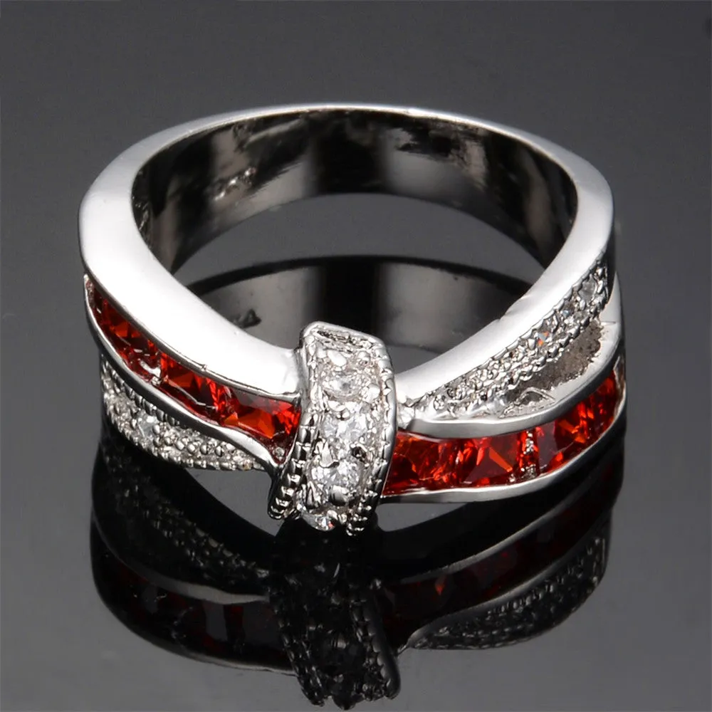 Mystery Red Cross Ring Fashion White & Black Gold Filled Jewelry Vintage Wedding Rings For Women Birthday Stone Gifts
