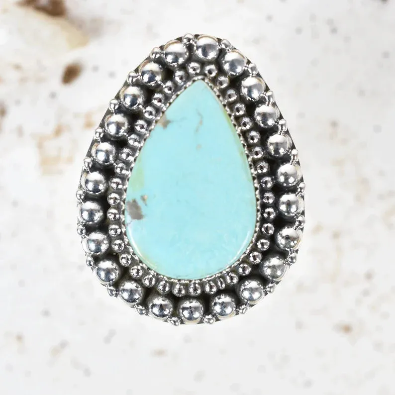 Native American Large Teardrop Turquoise Rings - 925 Sterling Silver Rings