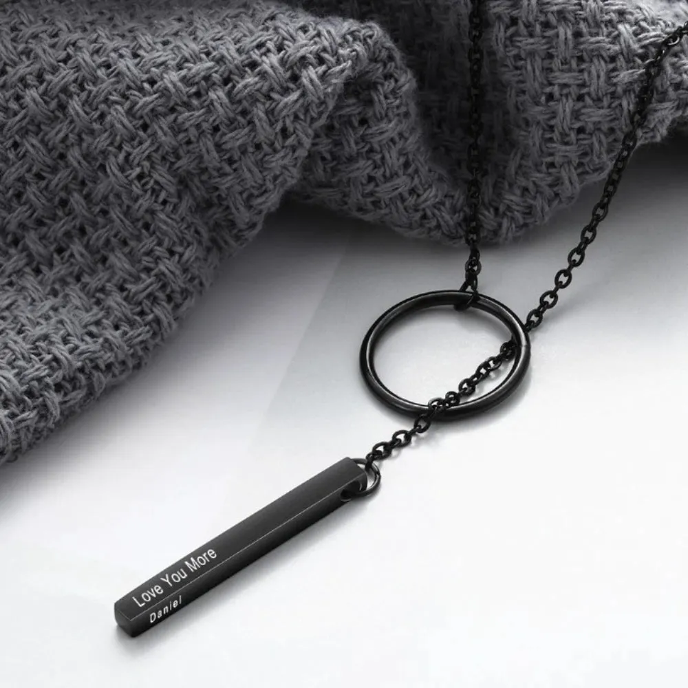 Personalized 4 Sides Engrave Vertical Bar Necklace