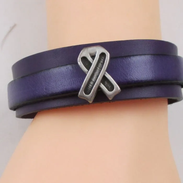 Purple Awareness Cuff Leather Bracelet