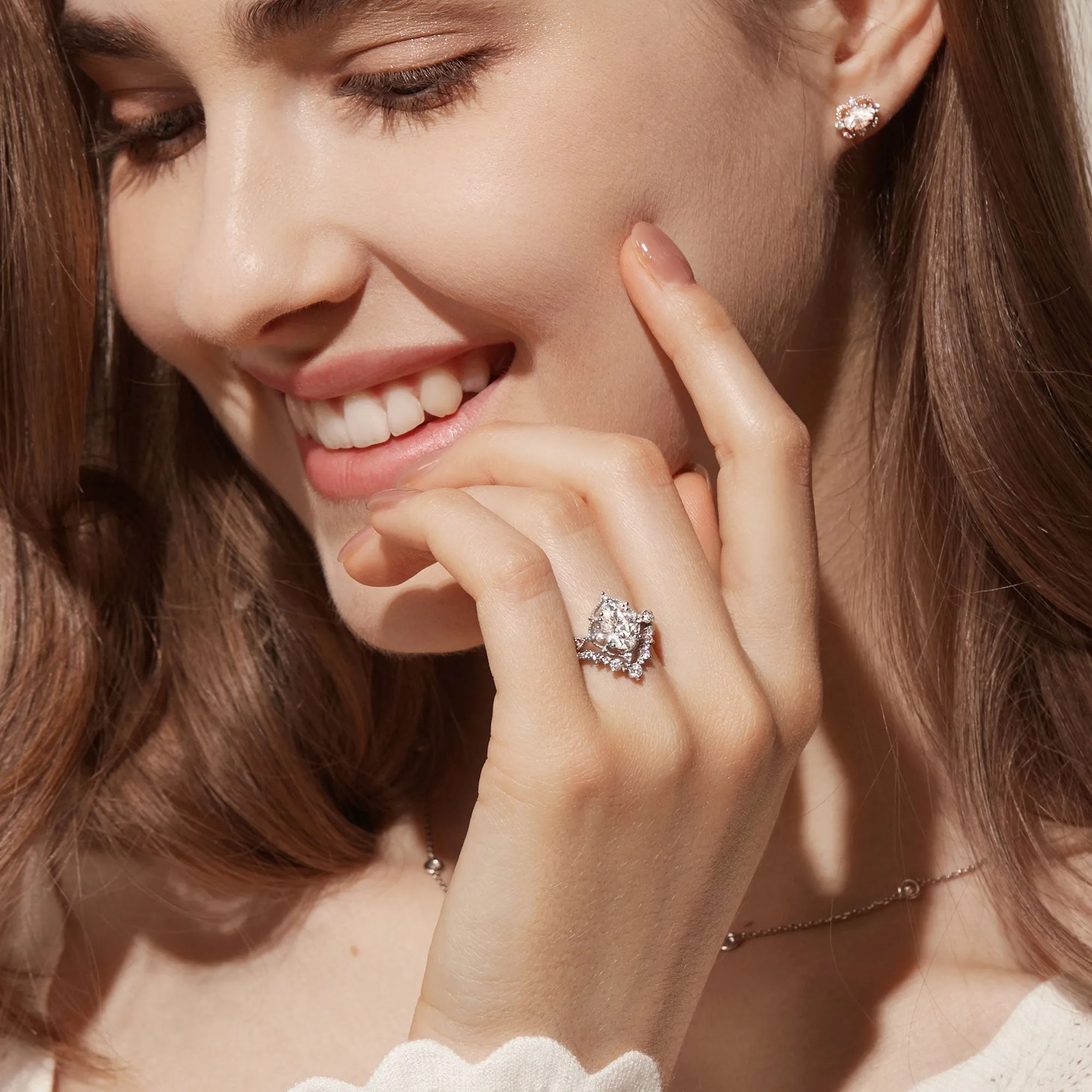 Signature Vintage Moissanite Ring Set & Earring & Necklace 5PCS - Charlotte Sets